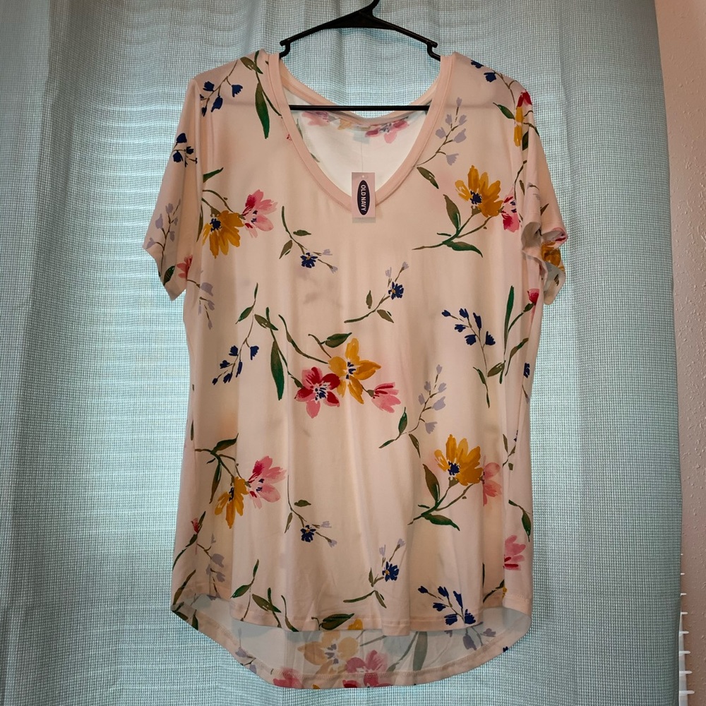 White Floral V Neck